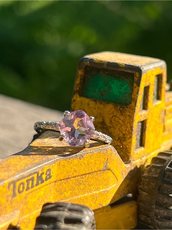 Handmade Jewelry - HJ11- Artisan Lavender Amethyst Solitaire Ring with an Adjustable 925 Pavé Band